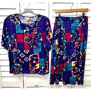Sweetbriar Vintage Colorful Geometric Print Skirt Set Women's Size Large